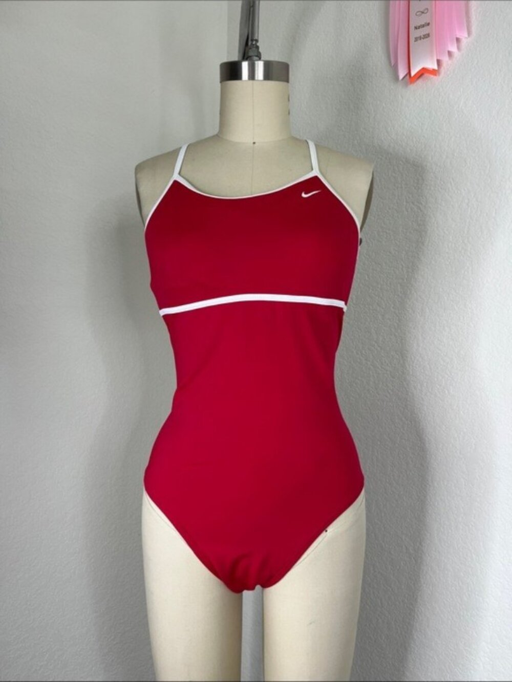 Nike VTG Athletic Swimmers Scoop X Cross Back One Pc Swim Bathing Suit Swoosh